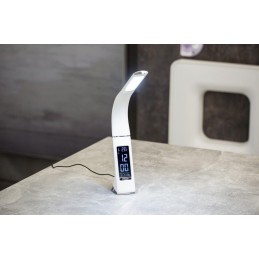 IMMAX LED stolní lampička Leather/ 6,5W/ 300lm/ 5V/1A/ 3 barvy světla/ flexibilní rameno/ možnost vypnutí LCD/ USB/ bílá