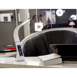 IMMAX LED stolní lampička Leather/ 6,5W/ 300lm/ 5V/1A/ 3 barvy světla/ flexibilní rameno/ možnost vypnutí LCD/ USB/ bílá