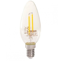 TESLA LED žárovka FILAMENT RETRO svíčka/ E14/ 2,5W/ 230V/ 250lm/ 2700K/ teplá bílá/ čirá