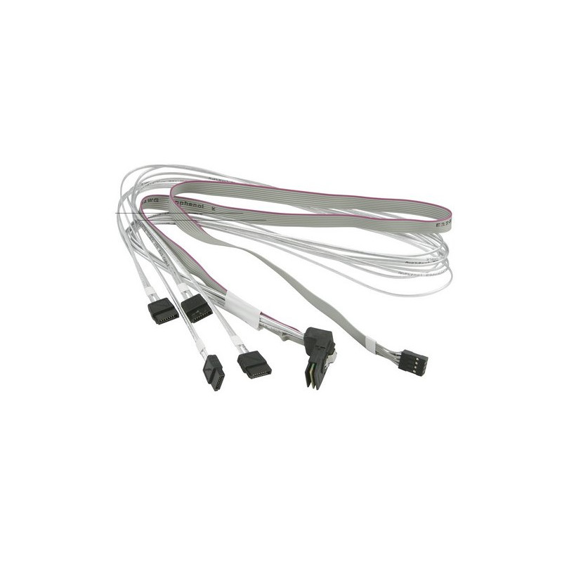 Supermicro Internal Right Angle MiniSAS SFF-8087 to 4 SATA 70/70/75/75cm with Sideband 75cm Cable (CBL-SAST-0659)