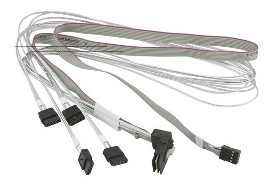 Supermicro Internal Right Angle MiniSAS SFF-8087 to 4 SATA 70/70/75/75cm with Sideband 75cm Cable (CBL-SAST-0659)