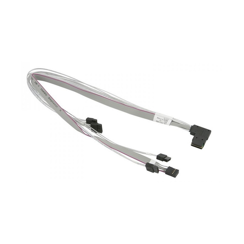 Supermicro Internal Right Angle MiniSAS SFF-8087 to 4 SATA 52/42/41/51cm with Sideband 52cm Cable (CBL-SAST-0654)
