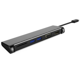 PremiumCord Převodník USB-C na 4K HDMI+1080p VGA+SD Card+2xUSB3.0 (5-in-1)