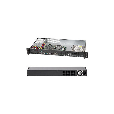 SUPERMICRO mini1U chassis Přední I/O, 1x 3,5" fixed HDD (nebo s MCP-220-00044-0N 2x2,5"), 200W, pro Atom MB
