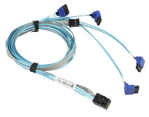 Supermicro Internal MiniSAS HD SFF-8643 to 4 Right Angle SATA (75/75/90/90cm) with Sideband 75cm Cable