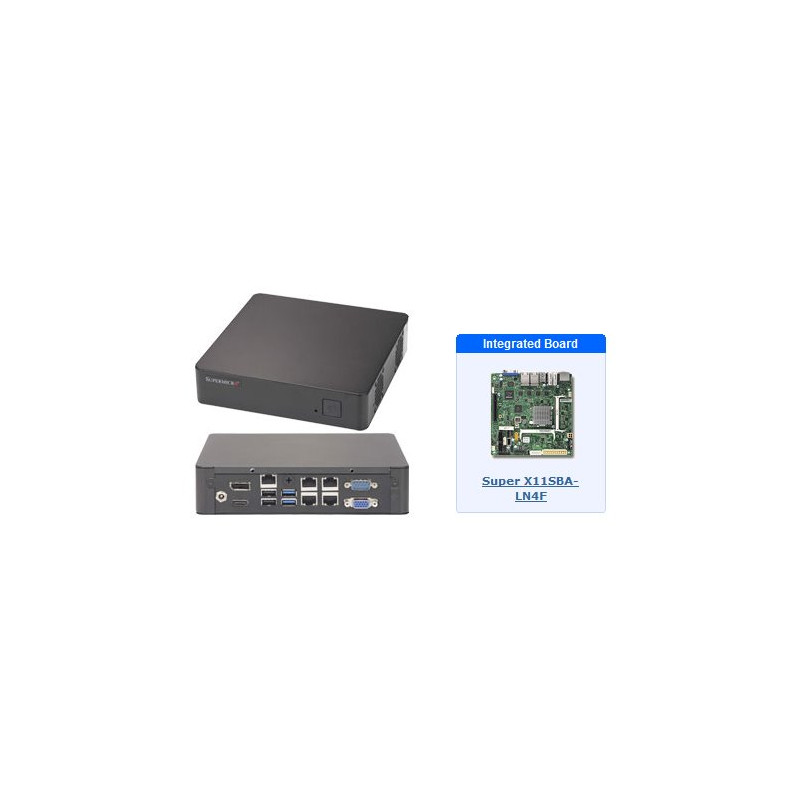 SUPERMICRO mini server Pentium N3700 (4C), 2x DDR3, mSATA, 4x 1Gb LAN, HDMI/DP/VGA, IPMI, 60W PSU