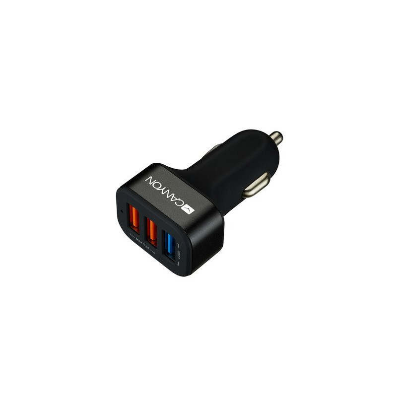 CANYON auto nabíječka C-07, 1xUSB-A Quick Charge QC3.0 + 2xUSB-A, vstup 12-24V, výstup USB/5V-2.1A+QC3.0/5V-2.4A&9V-2A