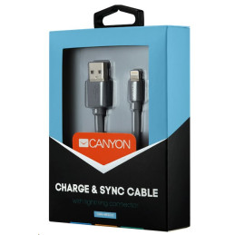 CANYON nabíjecí kabel Lightning MFI-2, plochý, Apple certifikát, délka 1m, tmavě šedá