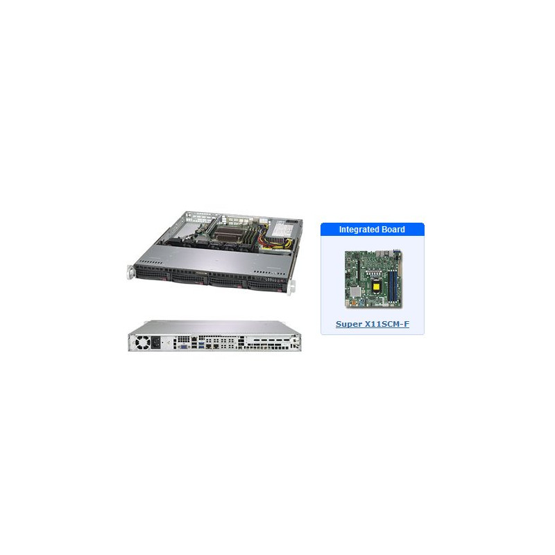 SUPERMICRO 1U server 1x LGA1151 (8/9g), iC236, 4x DDR4 ECC, 4x 3.5" HS SATA3, 350W, IPMI