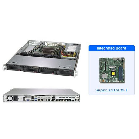 SUPERMICRO 1U server 1x LGA1151 (8/9g), iC236, 4x DDR4 ECC, 4x 3.5" HS SATA3, 350W, IPMI