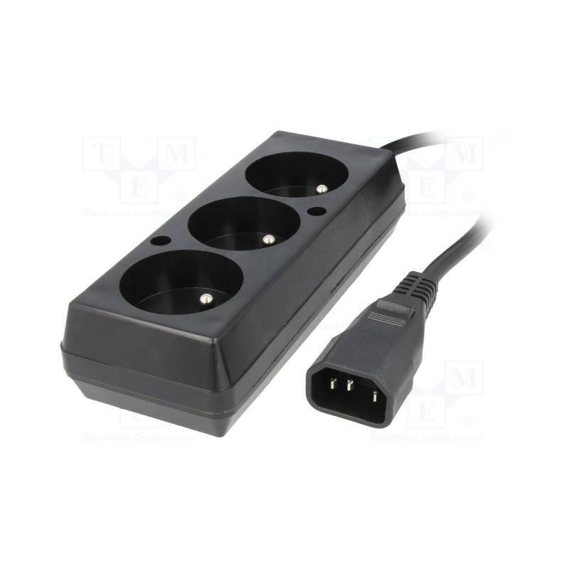 OEM Napájecí redukce 230V k UPS - 1x IEC C14 na 3x CEE 7/5 (FR / CZ), max.10A, délka 30 cm
