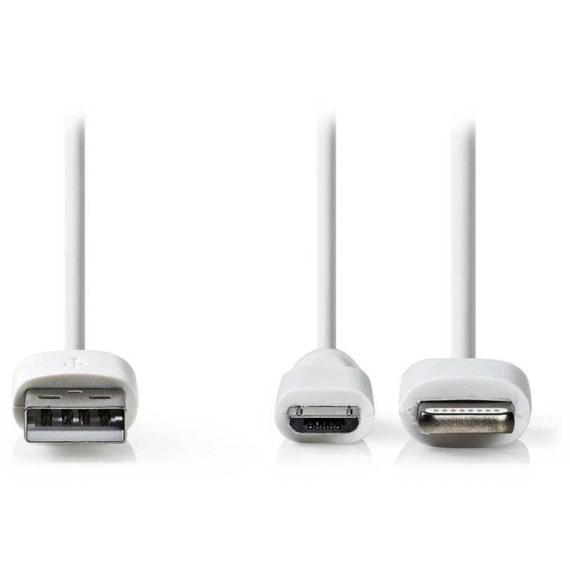 NEDIS synchronizační a nabíjecí kabel 2 v 1/ USB Micro B Zástrčka + Adaptér Lightning - A Zástrčka/ bílý/ 1m