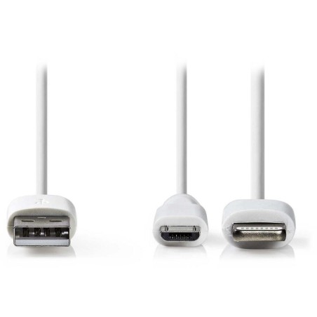 NEDIS synchronizační a nabíjecí kabel 2 v 1/ USB Micro B Zástrčka + Adaptér Lightning - A Zástrčka/ bílý/ 1m