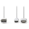 NEDIS synchronizační a nabíjecí kabel 2 v 1/ USB Micro B Zástrčka + Adaptér Lightning - A Zástrčka/ bílý/ 1m