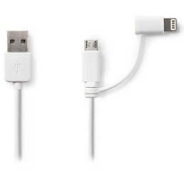 NEDIS synchronizační a nabíjecí kabel 2 v 1/ USB Micro B Zástrčka + Adaptér Lightning - A Zástrčka/ bílý/ 1m