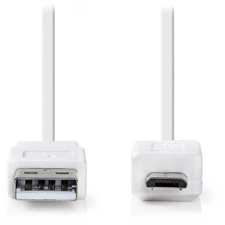 NEDIS kabel USB 2.0/ zástrčka USB-A - zástrčka micro-B/ plochý/ bílý/ 1m