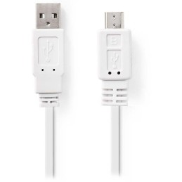 NEDIS kabel USB 2.0/ zástrčka USB-A - zástrčka micro-B/ plochý/ bílý/ 1m