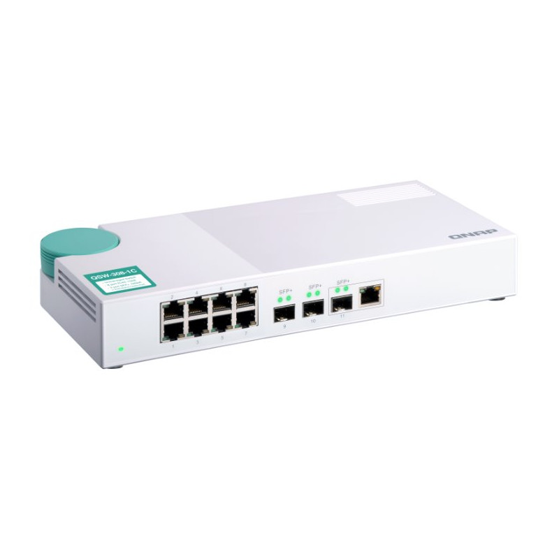 QNAP 1/10G switch QSW-308-1C: 8x 1G port RJ-45 + 3x 10G port (2x SFP+ a 1x kombinované SFP+ / RJ-45)