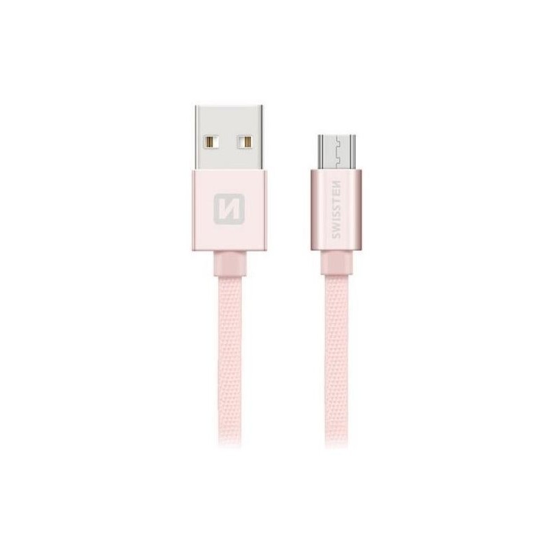 Swissten Datový Kabel Textile Usb / Micro Usb 0,2 M Růžovo/Zlatý