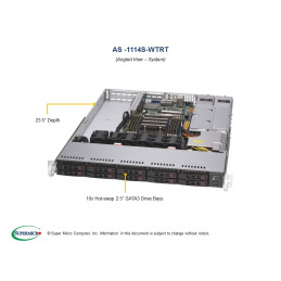SUPERMICRO A+ Server 1U 1x SP3, 8x DDR4, 10x 2,5" (2xNVMe opt.), 2x500W(plat), 2x10GbE, IPMI