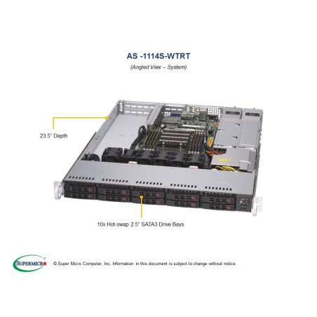 SUPERMICRO A+ Server 1U 1x SP3, 8x DDR4, 10x 2,5" (2xNVMe opt.), 2x500W(plat), 2x10GbE, IPMI