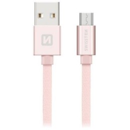 Swissten Datový Kabel Textile Usb / Micro Usb 2,0 M Růžovo/Zlatý