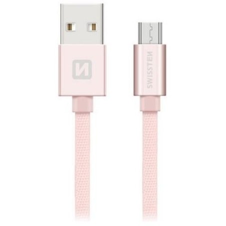 Swissten Datový Kabel Textile Usb / Micro Usb 2,0 M Růžovo/Zlatý