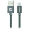 Swissten Datenkabel Textil USB / USB-C 1,2 M Grau