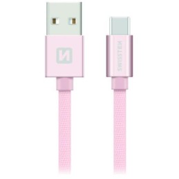 Swissten Datový Kabel Textile Usb / Usb-C 1,2 M Růžovo/Zlatý