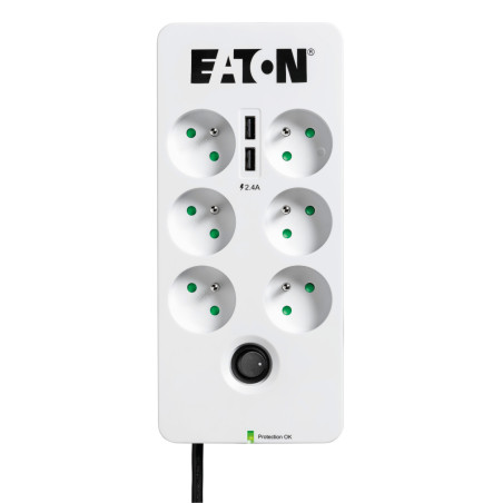 EATON Protection Box 6 USB FR, přepěťová ochrana, 6 výstupů, zatížení 10A, 2x USB port
