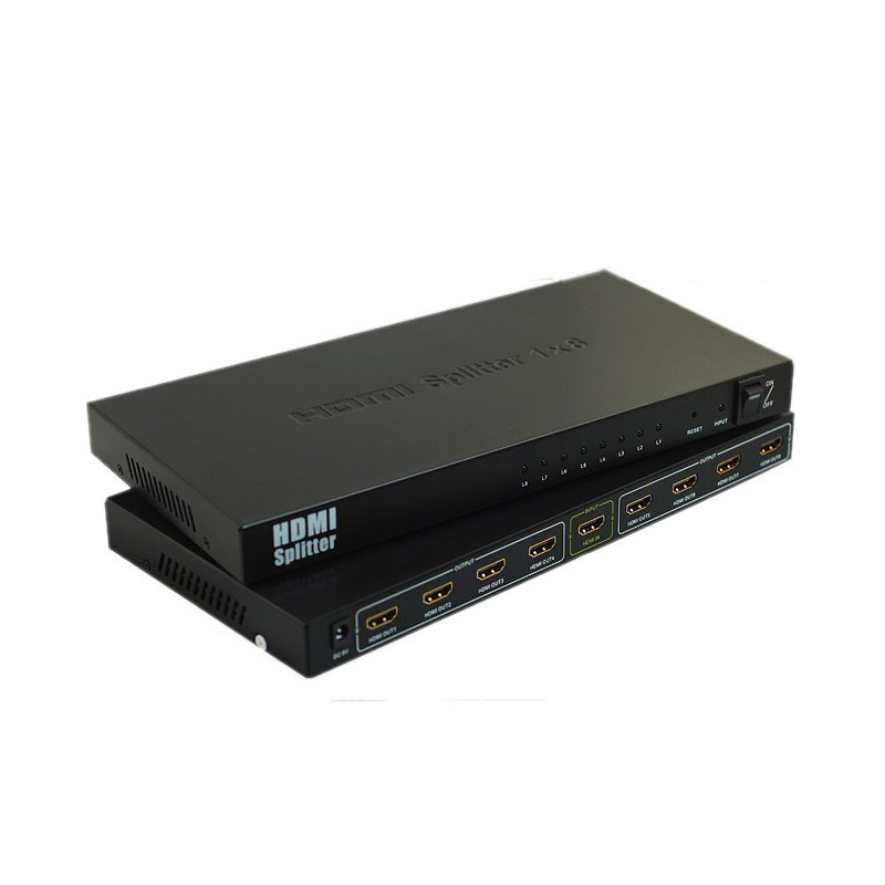 PremiumCord HDMI splitter 1-8 portů kovový s napájecím adaptérem, 4K, 1080p, 3D