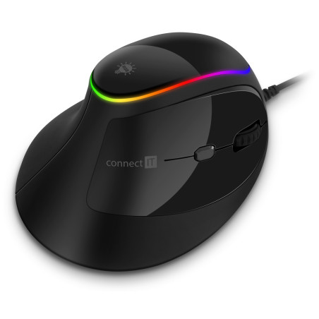CONNECT IT GAME FOR HEALTH RGB ergonomická vertikální myš, drátová, ČERNÁ