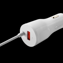 CANYON Univerzální 1xUSB auto nabíječka s lighting kabelem, Input 12V-24V, Output 5V-2.4A, Smart IC, bílá