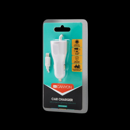 CANYON Univerzální 1xUSB auto nabíječka s lighting kabelem, Input 12V-24V, Output 5V-2.4A, Smart IC, bílá