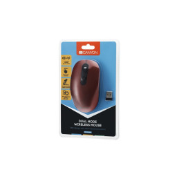 CANYON myš silent optická 2v1 bezdrátová CMSW09, nastavitelné rozlišení 800/1000/1200/1500dpi, 2v1 (BT/2.4GHz), červená