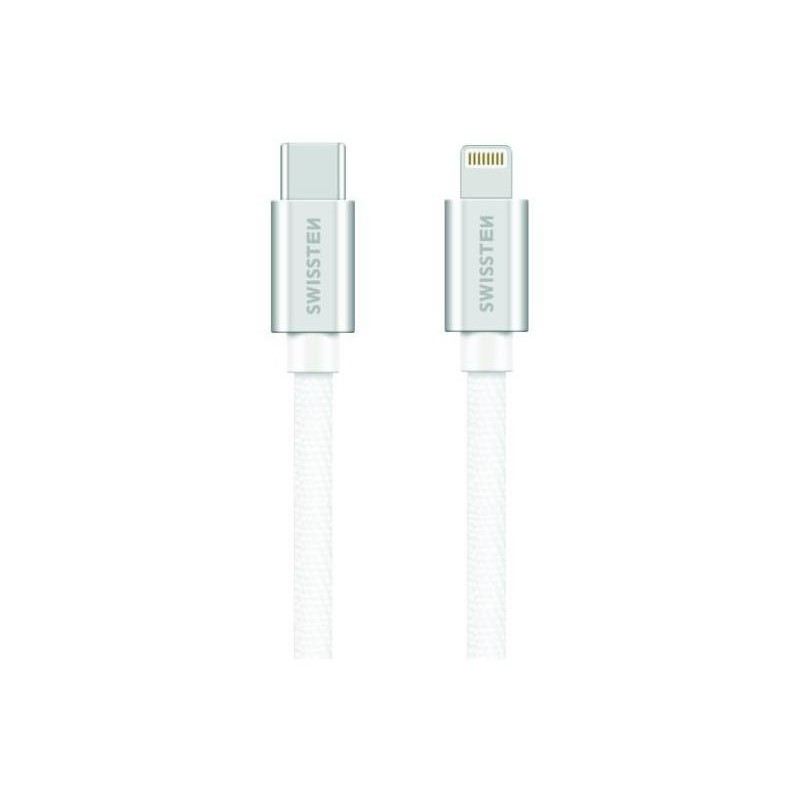 Swissten Datový Kabel Textile USB-C / Lightning Mfi 1,2 M Stříbrný