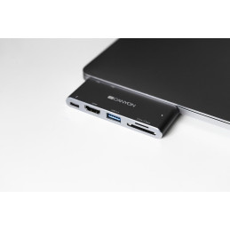 Canyon dokovací stanice, 5 portů, Thunderbolt 3 Dual type C male port, 1*Thunderbolt 3 female+1*HDMI+1*USB3.0+1*SD+1*
