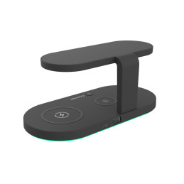 CANYON Bezdrátová nabíječka WS-501B, 5v1, vstup 9V/2A, 12V/2A, výstup 15W/10W/7.5W/5W, Type C to USB-A, cerná