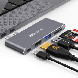 CANYON replikátor portů DS-5, 5v1, pro Apple Mackbook s Thunderbolt 3 (USB-C 100W)