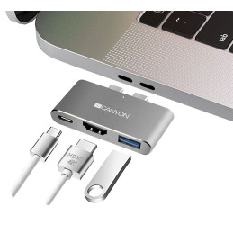 CANYON replikátor portů DS-1, 3v1, pro Apple Mackbook s Thunderbolt 3 (USB-C 100W)