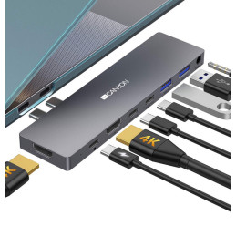 CANYON replikátor portů DS-8, 8v1, pro Apple Mackbook s Thunderbolt 3 (USB-C 87W),1*Type C PD87W+2*Type C data+2*HDMI