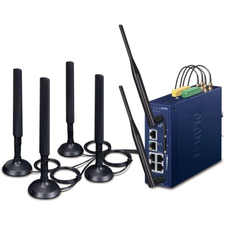 Planet dual 5G/LTE bezpečnostní brána, 2x WAN + 3x LAN, DI/DO, GPS, WiFi, DIN, IP30, -45/+75°C, dual 9-54VDC