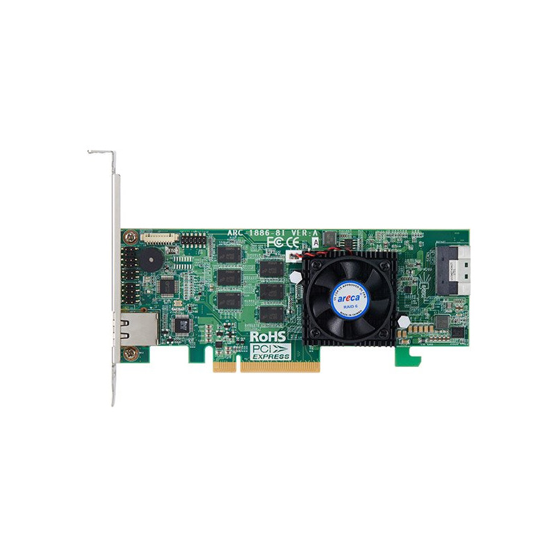 ARECA Tri-mode RAID card 8-port int. (SFF-8654) 8GB DDR4, PCIe4.0 x8 Card, LP