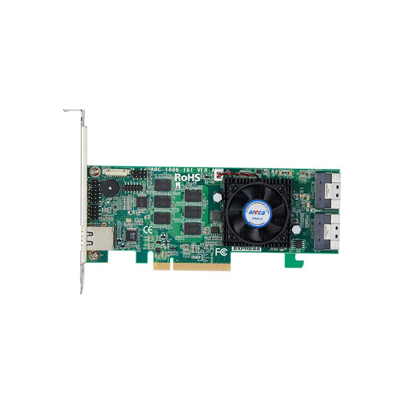 ARECA Tri-mode RAID card 16-port (2x SFF-8654) 8GB DDR4, PCIe4.0 x8 Card, LP