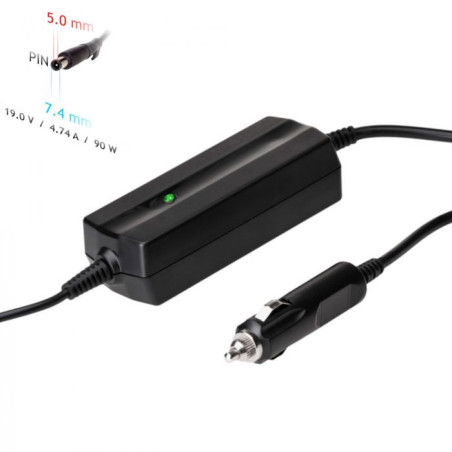 Akyga Auto Nabíjecka na notebook 19V/4.74A 90W 7.4 x 5.0 mm + pin pro HP/Compaq