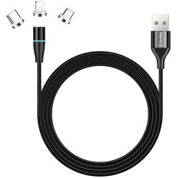 Colorway Nabíjecí Kabel 3v1 Lightning+MicroUSB+USB-C/ Magnetic/ 2.4A/ Nylon/ Quick Charge 3.0/ 1m