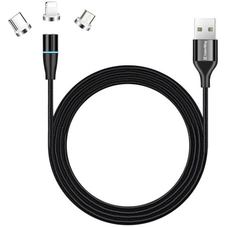 Colorway Nabíjecí Kabel 3v1 Lightning+MicroUSB+USB-C/ Magnetic/ 2.4A/ Nylon/ Quick Charge 3.0/ 1m