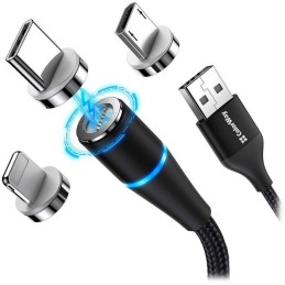 Colorway Nabíjecí Kabel 3v1 Lightning+MicroUSB+USB-C/ Magnetic/ 2.4A/ Nylon/ Quick Charge 3.0/ 1m