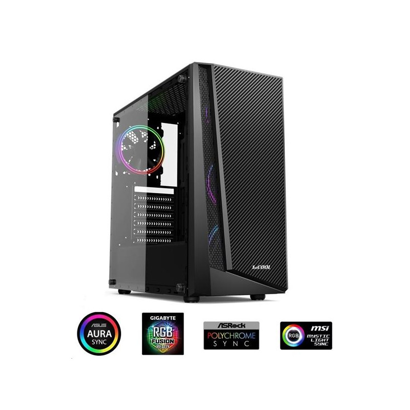 1stCOOL RAINBOW 3 EVO, skrinka ATX, 2x ARGB LED fan, USB3.0, čierna