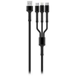 Colorway Nabíjecí Kabel 3v1 Lightning+MicroUSB+USB-C/ 4A/ Nylon/ 1,2m/ Šedivý